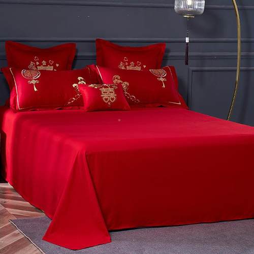 HZY-001结婚四件套色庆婚喜被床婚单龙凤刺绣被套被单婚礼房大红