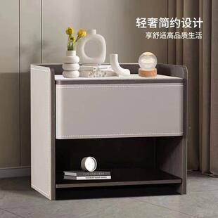 意式奢床头柜新马皮极款轻简高端CNQ床边收纳鞍柜