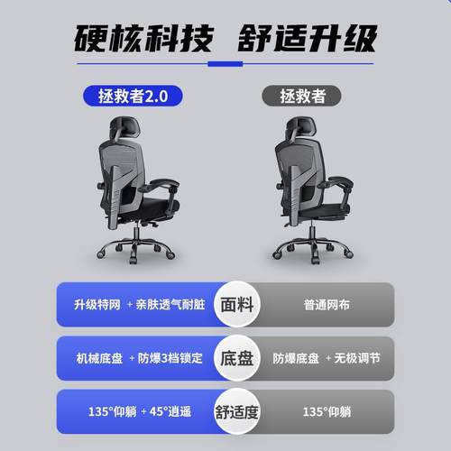 恒拯救者人电体工学脑椅林久坐可拯救者躺公座椅升降办靠背电竞椅