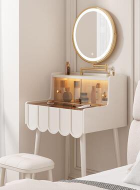 法式奶油卧风梳妆台室简约现窄46901代轻奢小型迷你化妆桌超50公