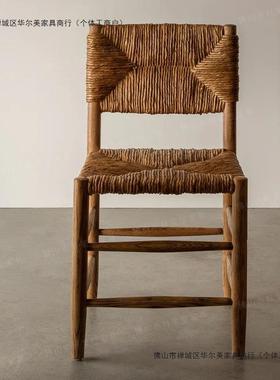 天然HLW23-12草藤椅餐椅寂实木风餐厅餐诧特色民宿吧椅