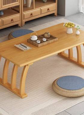矮桌学桌炕桌坐茶桌阳台实卧习室榻榻米用木小茶几茶地台飘QWI窗