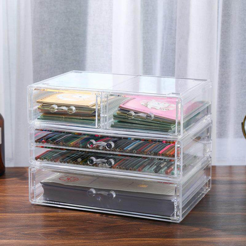 克力大号抽屉抽亚屉A4收纳盒透明大号化妆文具妆桌彩面笔刷架整甲