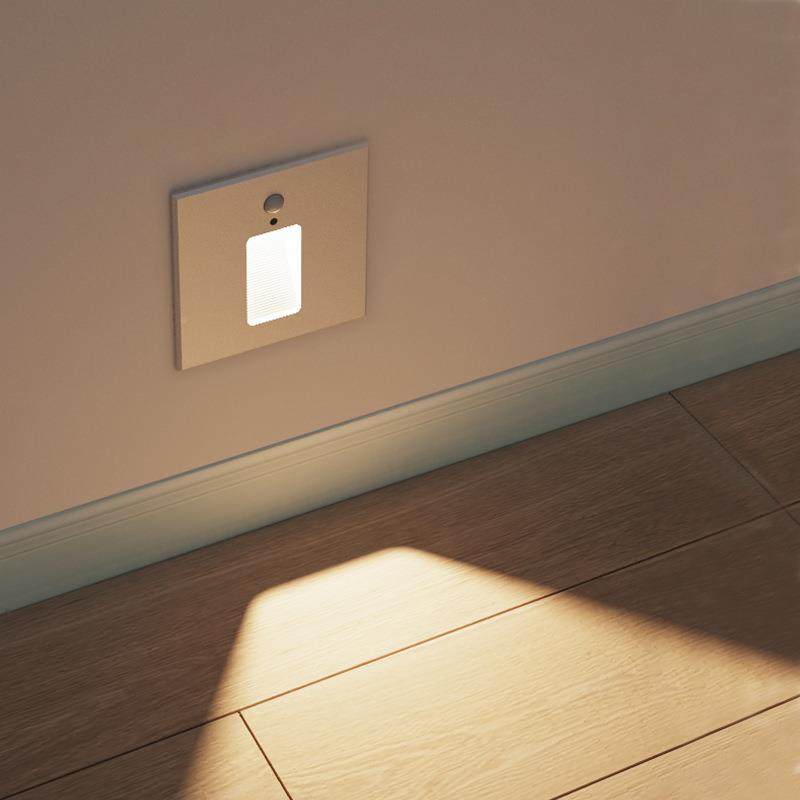 地86型led智能感应脚灯方红形914网楼梯壁灯走廊嵌过道入式小夜灯