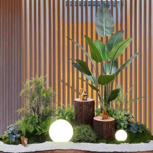 井仿真绿植造景采光天井造景楼落梯角饰玄关橱装窗假景观组合树景