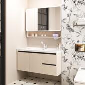 2475蜂窝铝浴柜组合轻室质圆弧智半封能镜柜陶瓷一体0盆双抽屉主