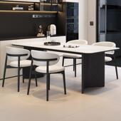 白现代简约实木小户型意家017式 极简色岩板长方形餐桌椅饭组合用