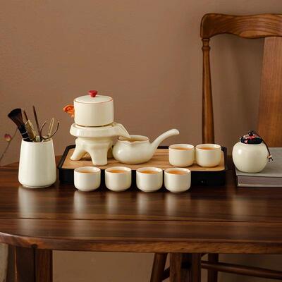 盘000101简茶约轻家奢汝窑自动懒人茶具套装用石磨具整套茶商务可