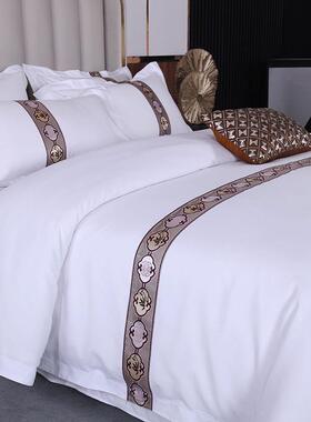 D0宾馆酒X店TBN四专件套民宿房用套布草三件客房加厚床笠纯白色被