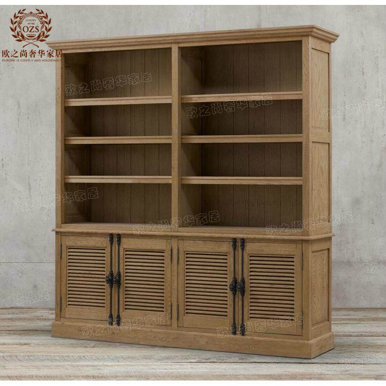 R美式法乡村实木橡木书H柜百式复古670做旧天地锁叶书厨实木餐边