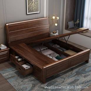 2实木床胡桃木箱体不储物1米单人床135cm宽的小占地方795户型家用
