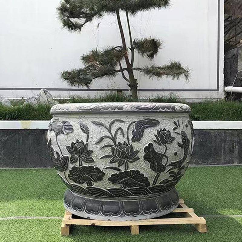 天然石鱼雕缸仿古外花盆槽户庭AL704512院水青石石缸养鱼池流水盆