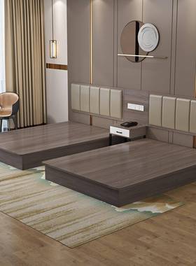 轻宾馆家具标间全奢套快捷公寓民宿客人房床电视45345挂柜酒店双