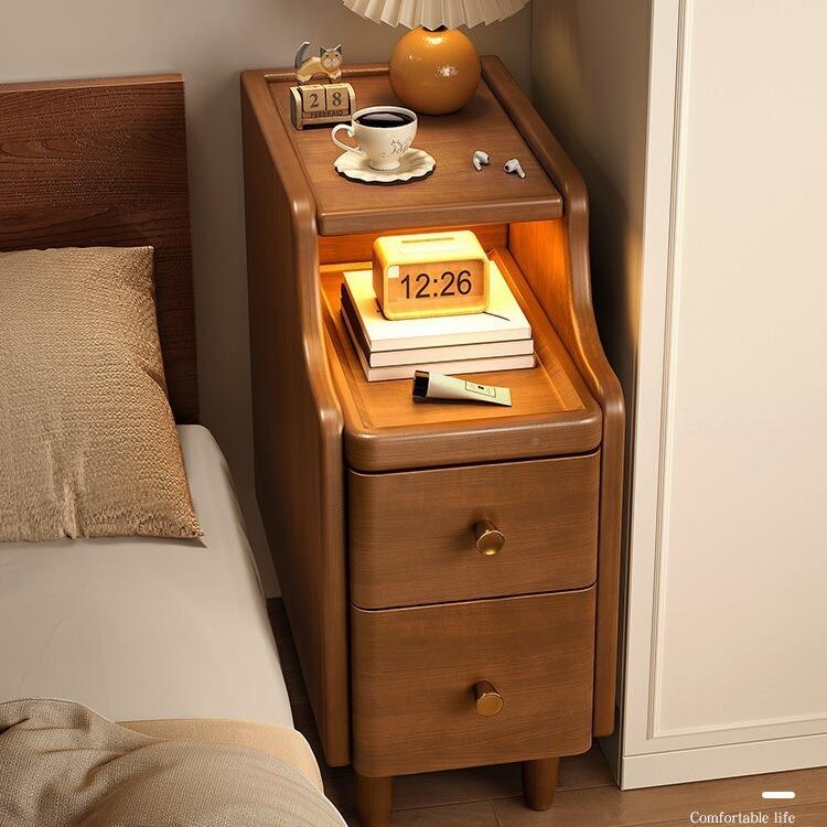 卧室实木多感层床头柜新带款小型2c0m30公分超窄应灯床头柜灯一体