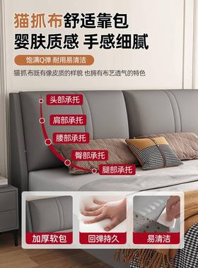 现代简约1米SMC7/2单实木床双人床软包大8床主卧经济型出租房2用1