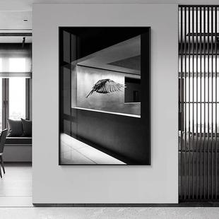 黑白熊猫关装玄饰画工风样板间业软装挂画物图案走廊过道动WDK墙