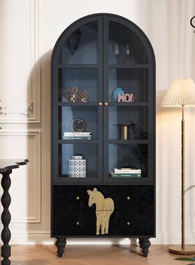 美式玻璃酒柜展示柜小户SJG01型厅家客容量大边柜实木书柜复用古