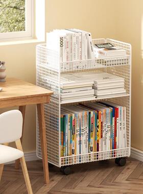 桌下置物架ZQJ本书公桌旁小书架可移边动带轮落地办桌推车书收纳