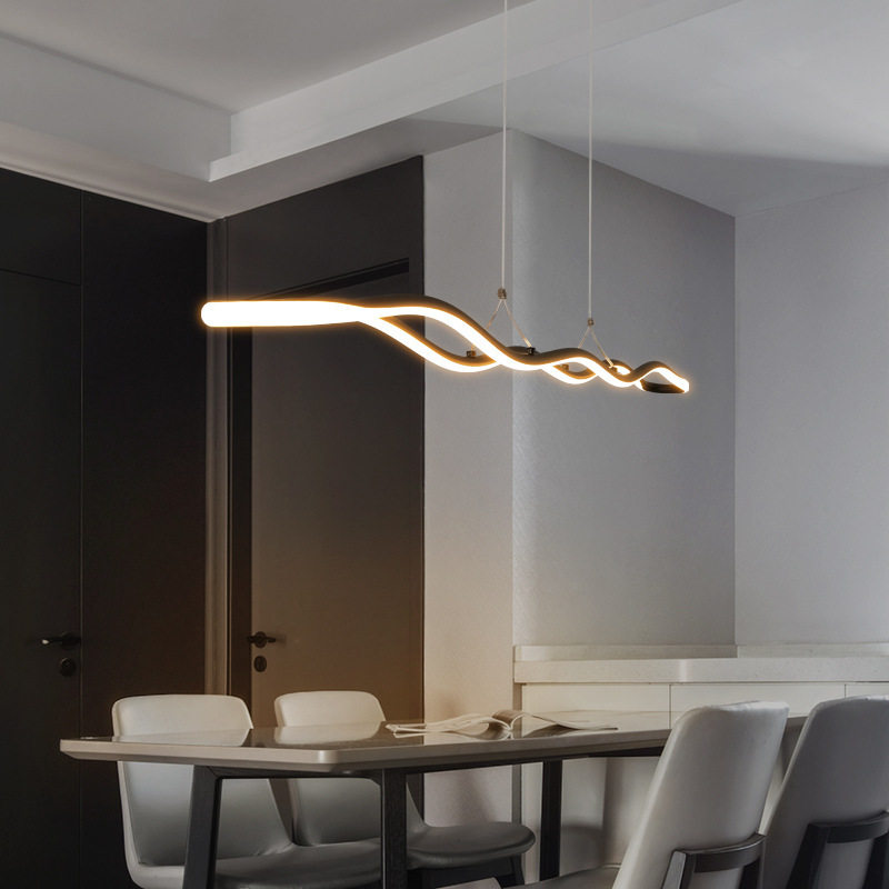 LED吊灯北欧餐厅灯新款波浪条铝材创意灯现代简约家具智能灯具