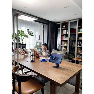 北欧全实木餐桌一体长方形客厅家用原木风大板桌工作台莫比恩书桌