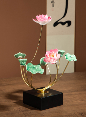 新中式荷花摆件陶瓷莲花家居装饰品客厅电视柜玄关酒柜乔迁礼品