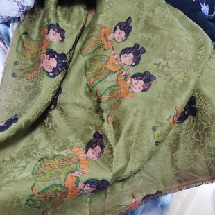唐宫夜宴真丝花萝小唐人丝绸面料 黄色缎面真丝花萝红云纱Q板人