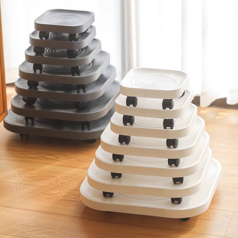 椭圆形带滚轮静音可移动大花盆托盘一体塑料绿植盆栽防闷根接水盘