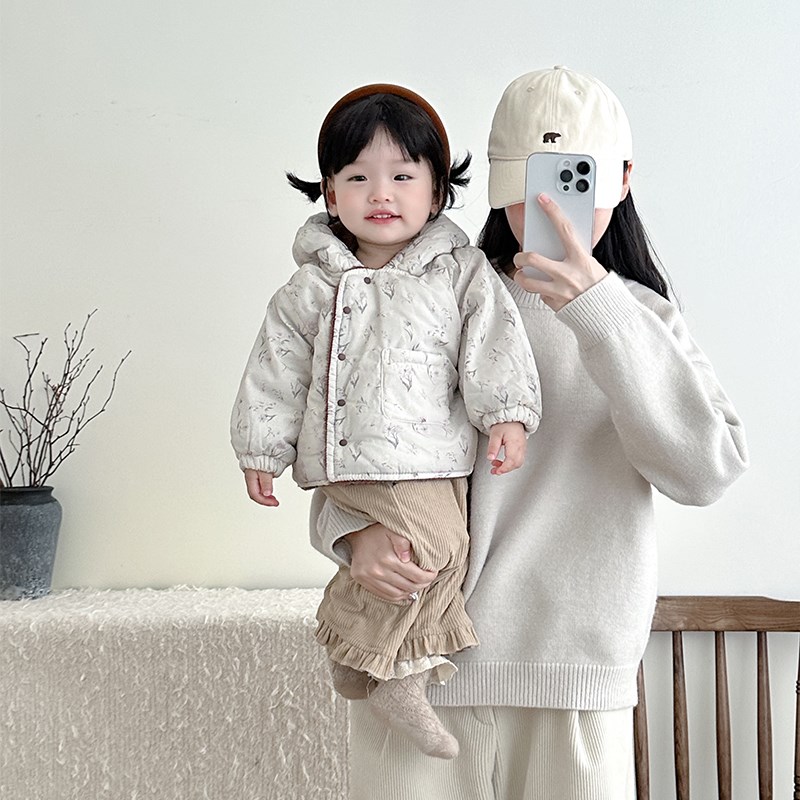 女童冬装衣服婴儿保暖连帽可爱加绒棉衣外套宝宝加厚花边棉裤套装