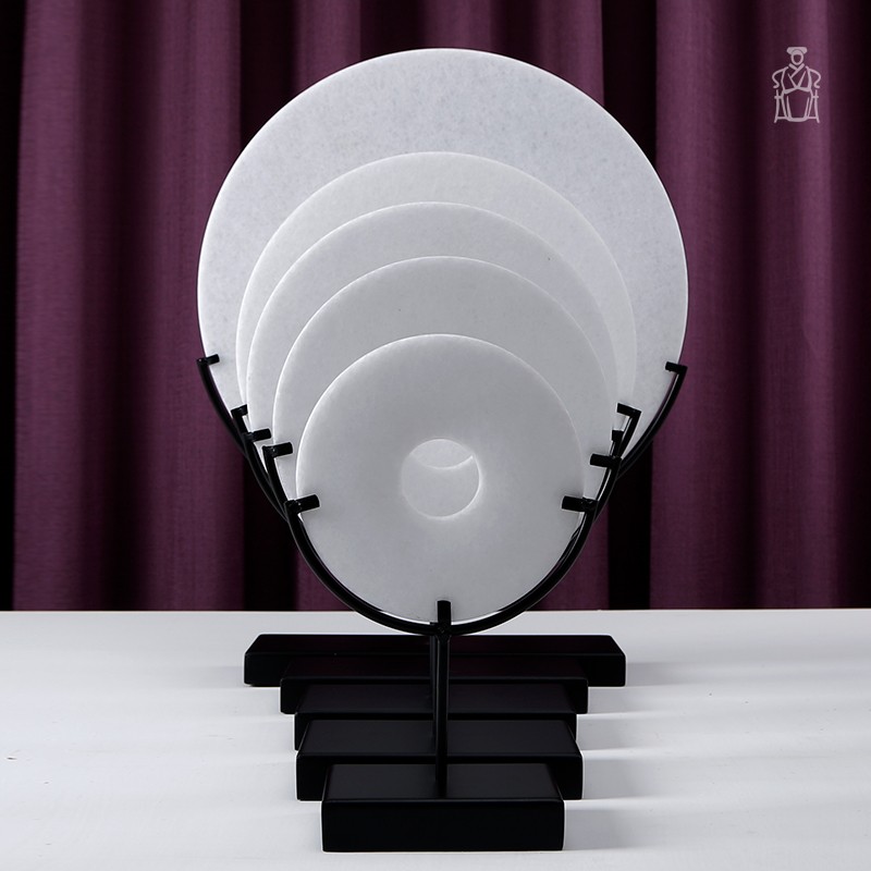 新中式汉白玉玉璧摆件家居样板房玄关前台客厅橱窗工艺品软装饰品