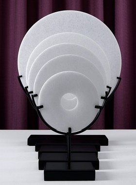 新中式汉白玉玉璧摆件家居样板房玄关前台客厅橱窗工艺品软装饰品