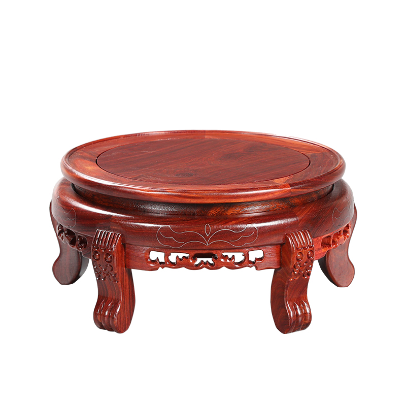 红檀木花瓶底座石头鱼缸酒坛花盆景工艺品摆件镂雕底座实木托架子