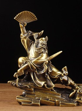 纯黄铜钟馗摆件钟馗像客厅玄关酒柜办公室工艺品礼品拿扇钟馗