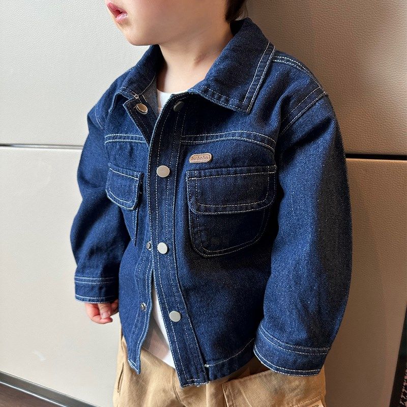 2024春季新款男童牛仔外套儿童明线衬衫长袖春款休闲洋气翻领上衣