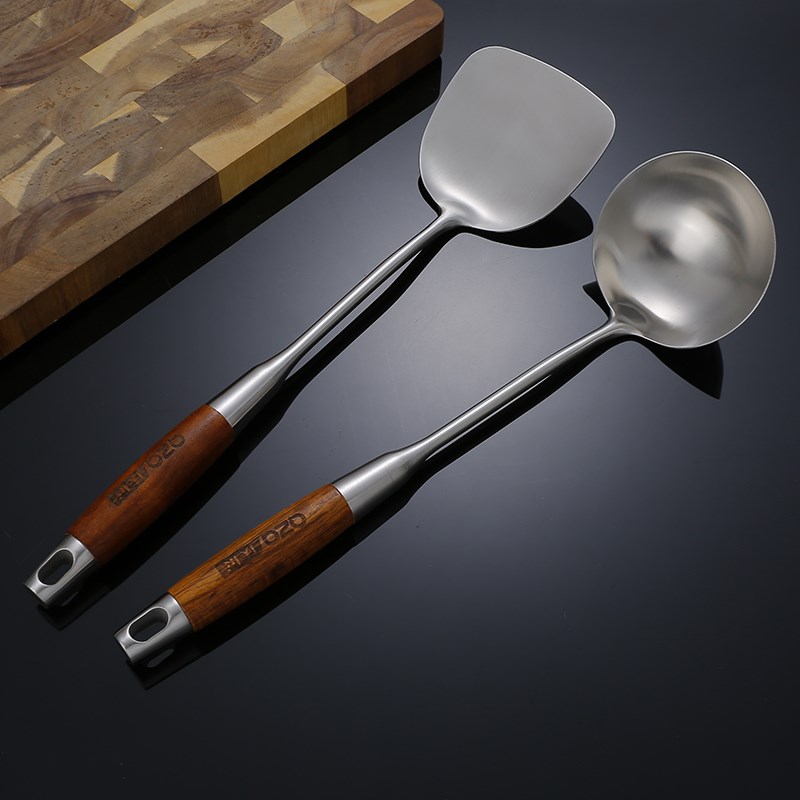 庆展不锈钢锅铲不粘锅铲子勺子家用炒菜铲子炒菜勺汤勺梨花木柄