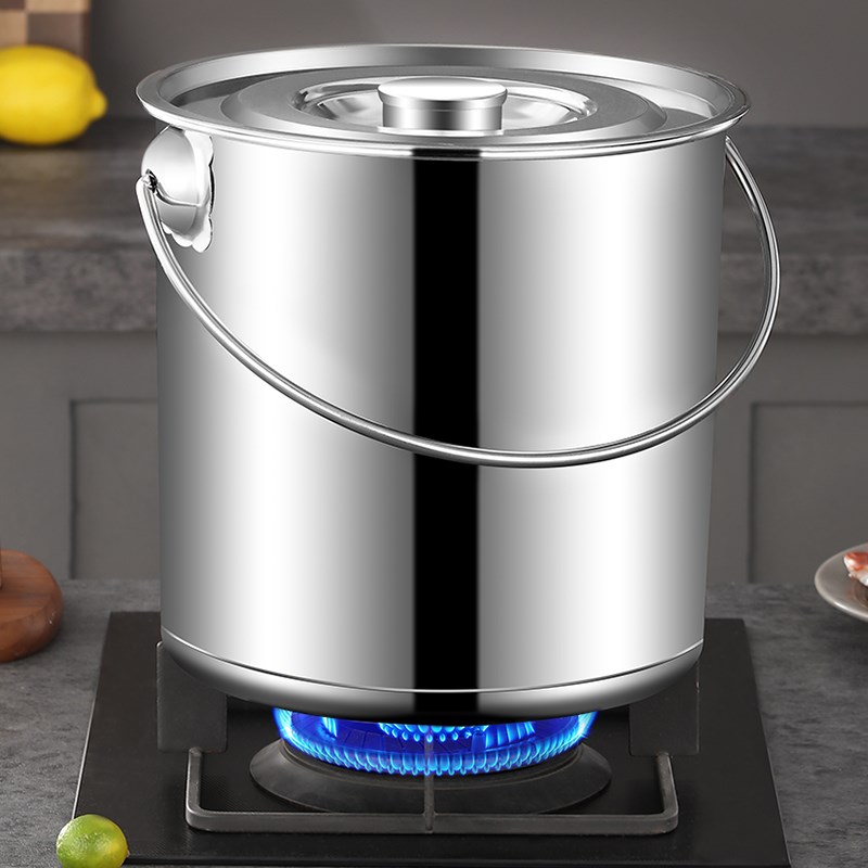 不锈钢圆桶水桶手提式加厚汤桶带盖商用储水桶家用幼儿园提桶厨房