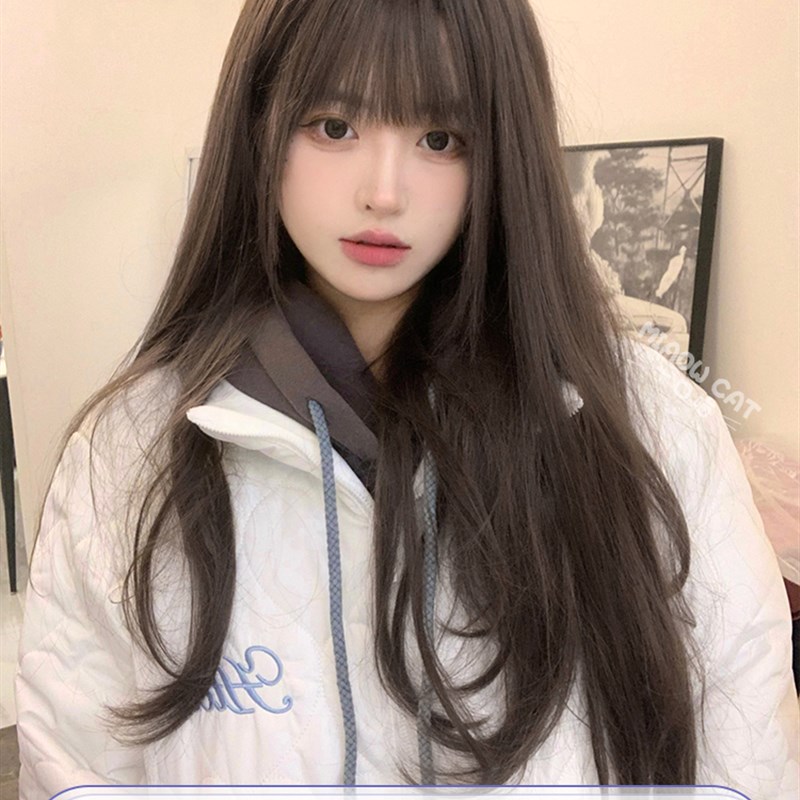 一口喵假发女日常甜美lolita网红自然新款长直发齐刘海jk全头套式