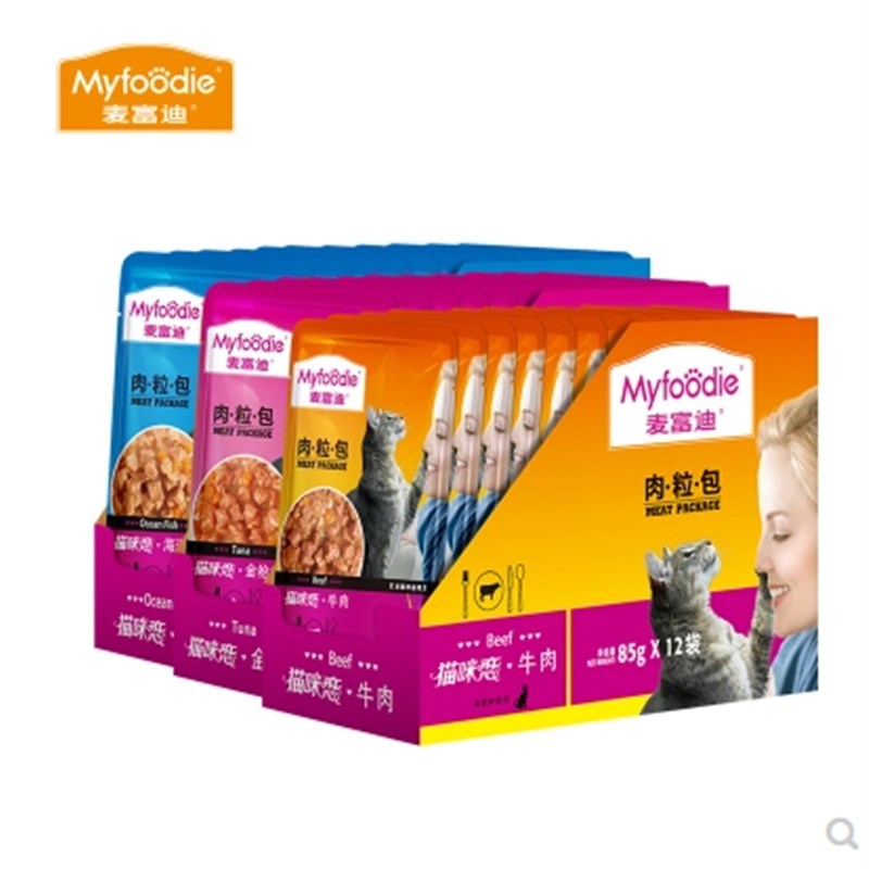 麦富迪肉粒包猫咪恋猫零食猫粮湿粮牛肉猫罐头成猫幼猫12包