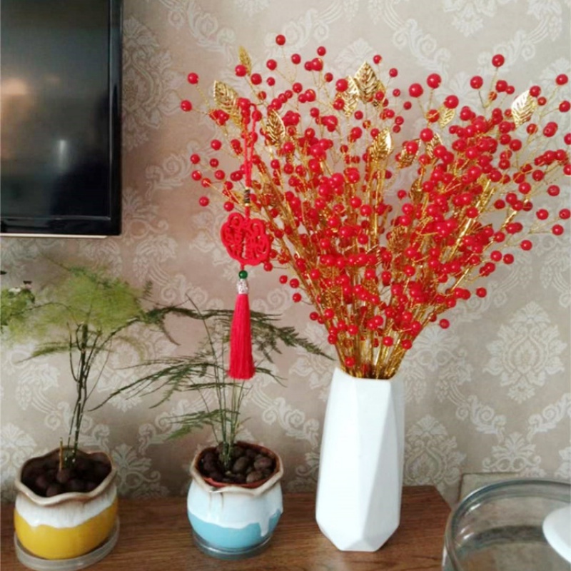 金色冬青发财果二代材料包(非成品不含瓶)DIY手工串珠花摆件