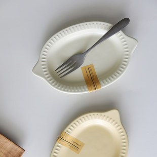 日式小清新可爱柠檬陶瓷双耳碗平盘沙拉早餐水果碗创意家用小盘碟