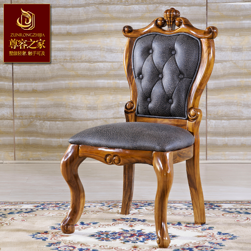 别墅欧式乌金木实木长方形皇冠餐台餐椅组合 奢华天然大理石饭桌