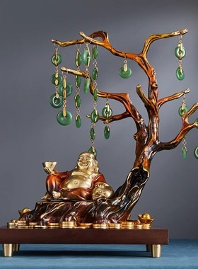 威弗列德弥勒佛招财摆件铜发财树客厅玄关桌面装饰品乔迁开业礼品