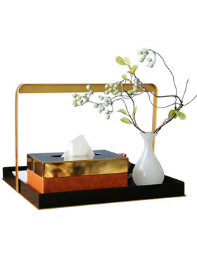 新中式提篮金属托盘花艺红石榴组合摆件禅意样板房客厅餐桌装饰品