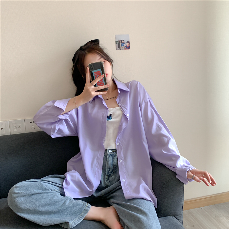 休闲衬衫女新款2021港味大码胖mm防晒开衫宽松中长款长袖外套上衣