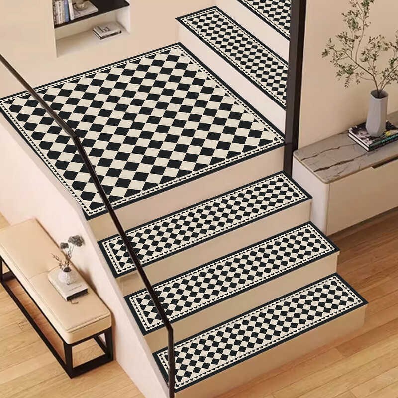 美式楼梯踏步垫免胶自粘奶油风室内地毯台阶满铺防滑脚垫子可擦洗