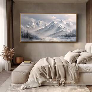 大芬村纯手绘油画抽象雪山树林风景轻奢客厅装饰画办公室卧室挂画