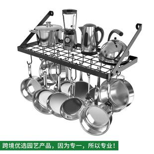 新款黑色简约带挂钩厨房铁艺置物架厨房壁挂式锅架