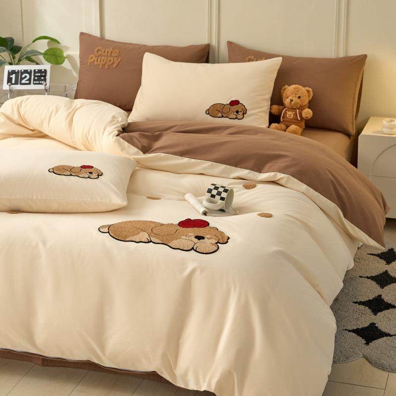 秋冬A类纯棉加厚磨毛床上四件套100全棉毛巾绣卡通被套床单人床品