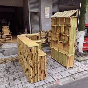 竹制网红饭店面馆餐饮店吧台收银台竹子接待桌店铺简约现代竹前台