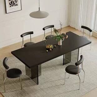 亚克力岩板餐桌纯黑轻奢现代简约网红小户型下挂长方形悬浮餐桌椅