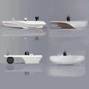 烤漆前台接待台创意圆吧台迎宾医美咨询台公司办公家具弧形收银台